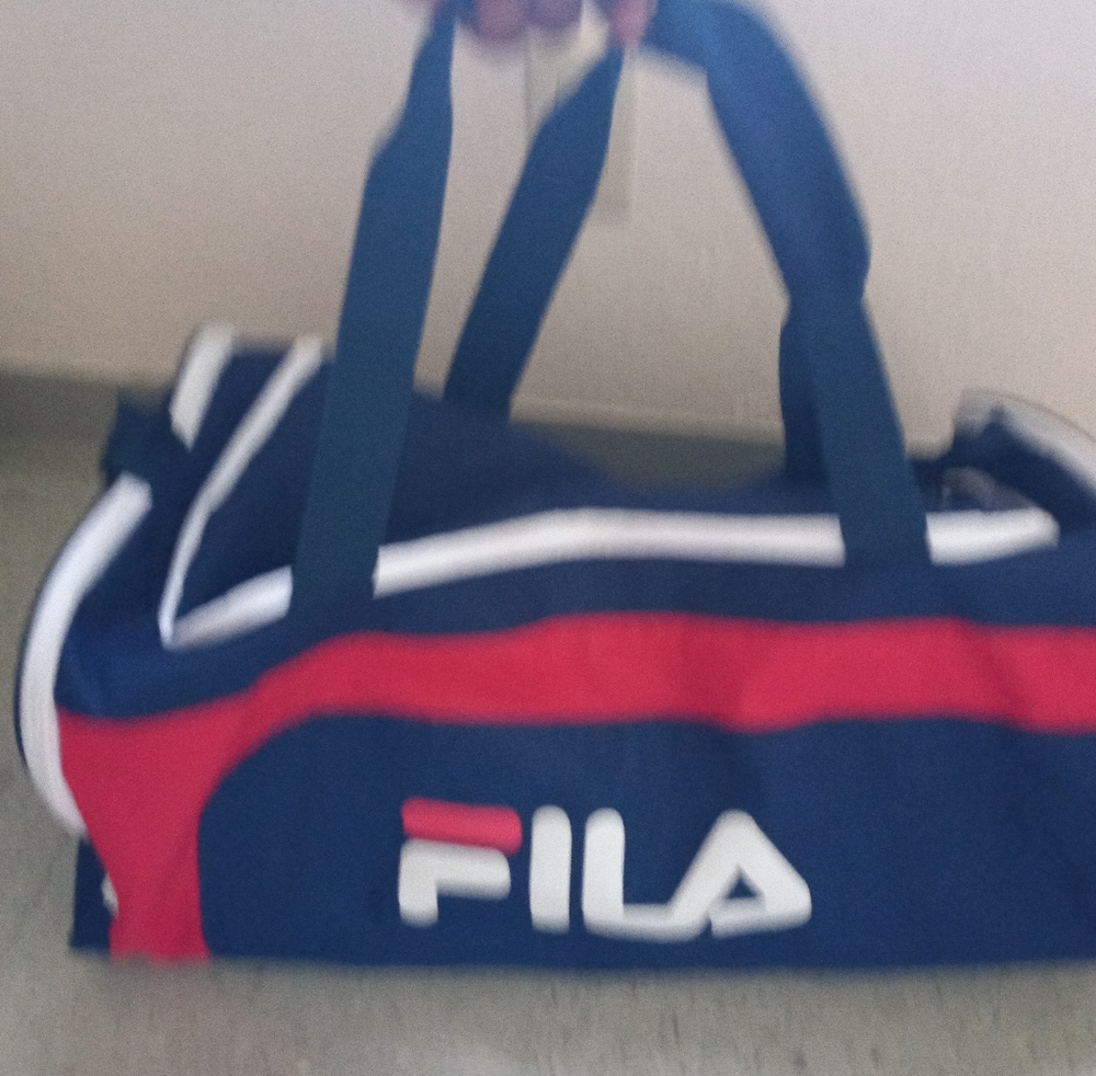 Fila Blue and Red Sports Duffel Bag with Bold Logo